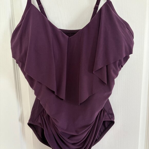 Magicsuit by Miraclesuit Isabel Swimsuit One Piece Prune Purple Size 16 NEW - Picture 6 of 9